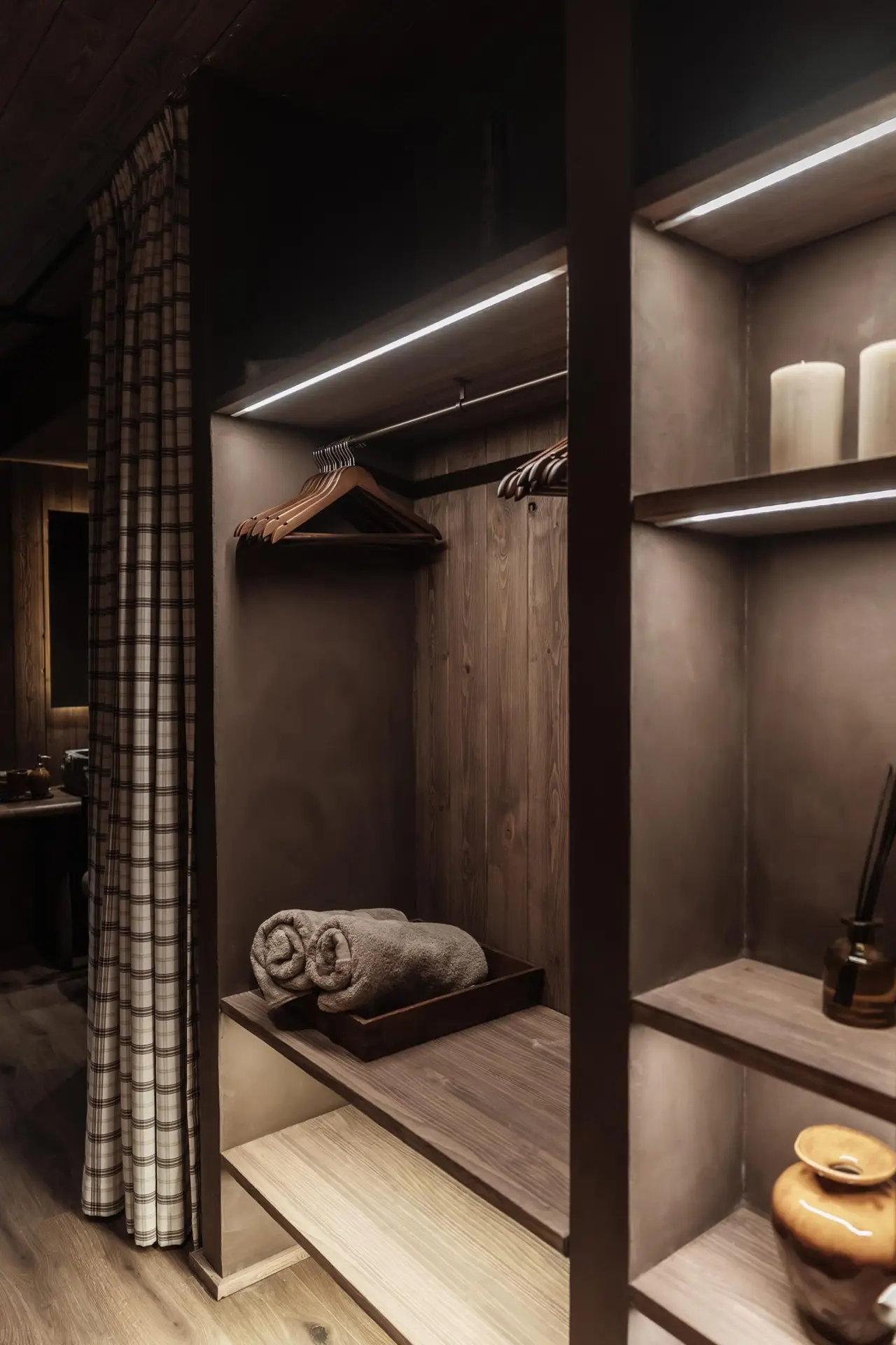 Open wardrobe with lighting