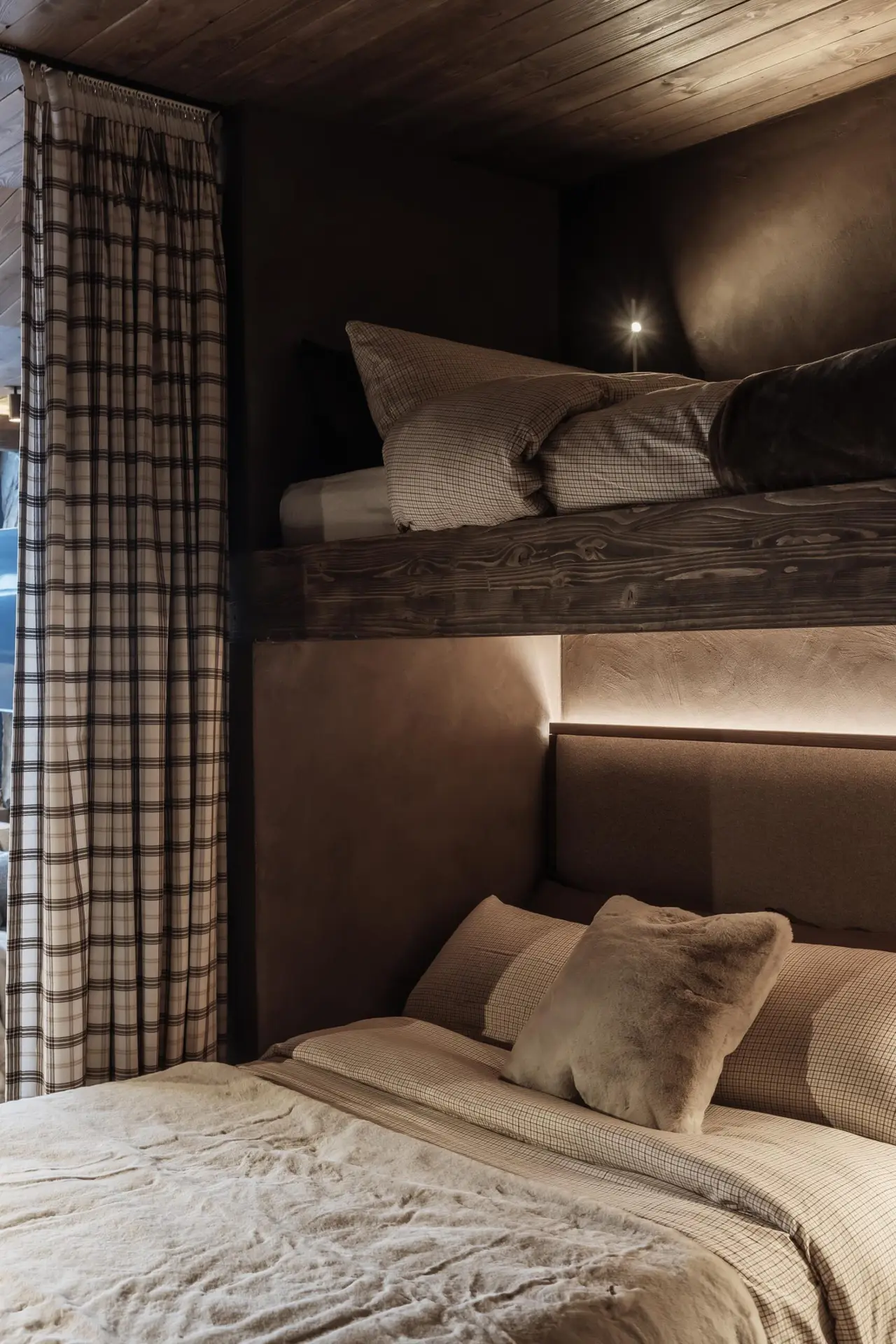 Double bed with upholstered headboard