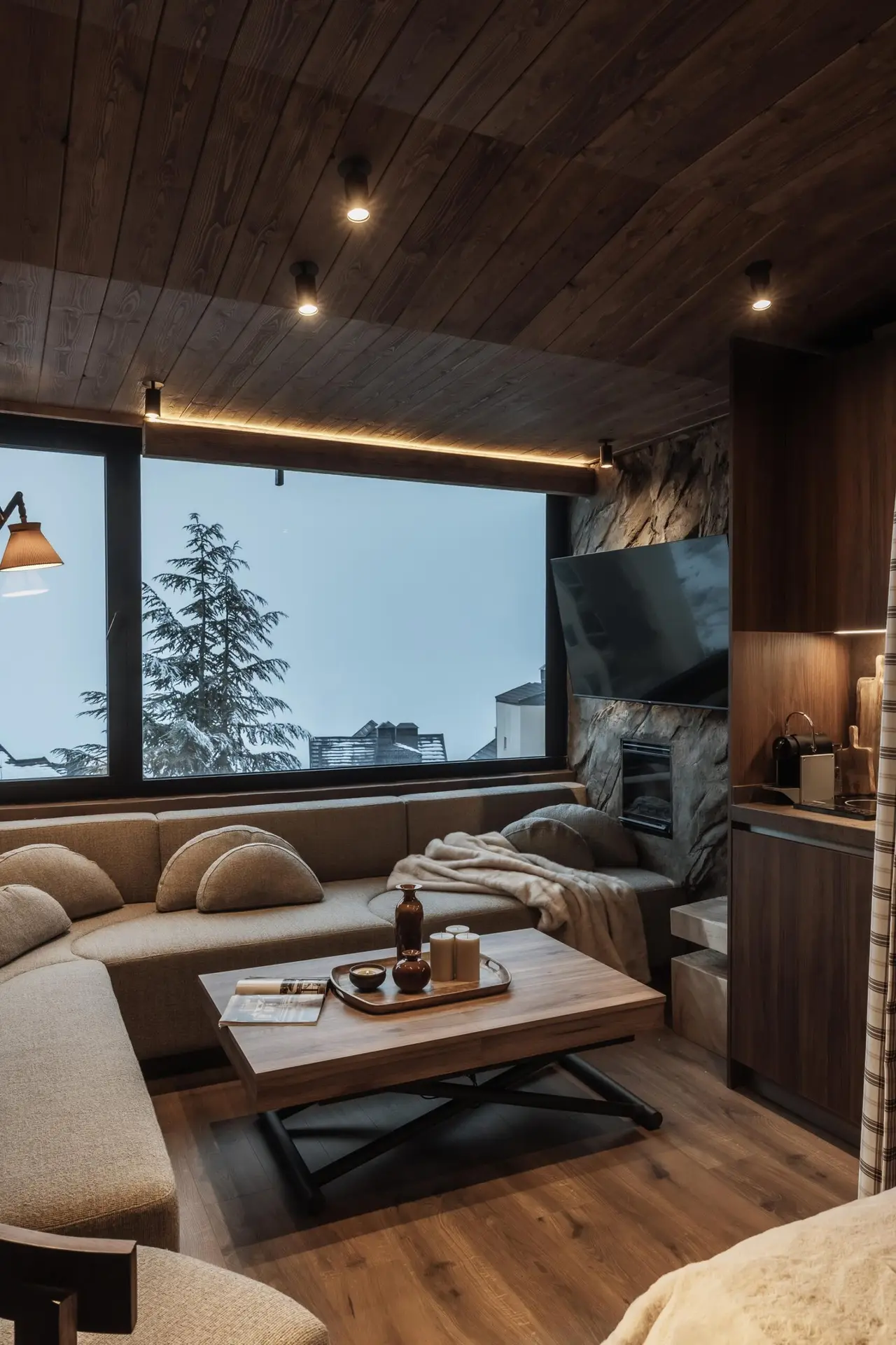 Lounge with coffee table and views